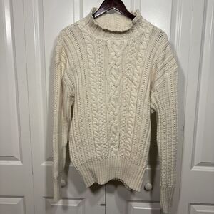 Coldwater Creek Sweater Women 3X Ivory Cable Knit Cotton Cottagecore Coastal